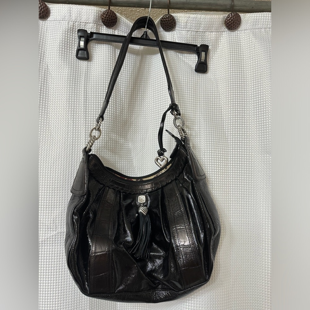 Brighton Black Shoulder Bag with Textured Leather and Silver Accents